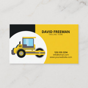 Simple Yellow & Black Road Roller Construction Business Card