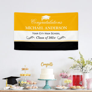 Simple Yellow Black White Graduation Party Banner
