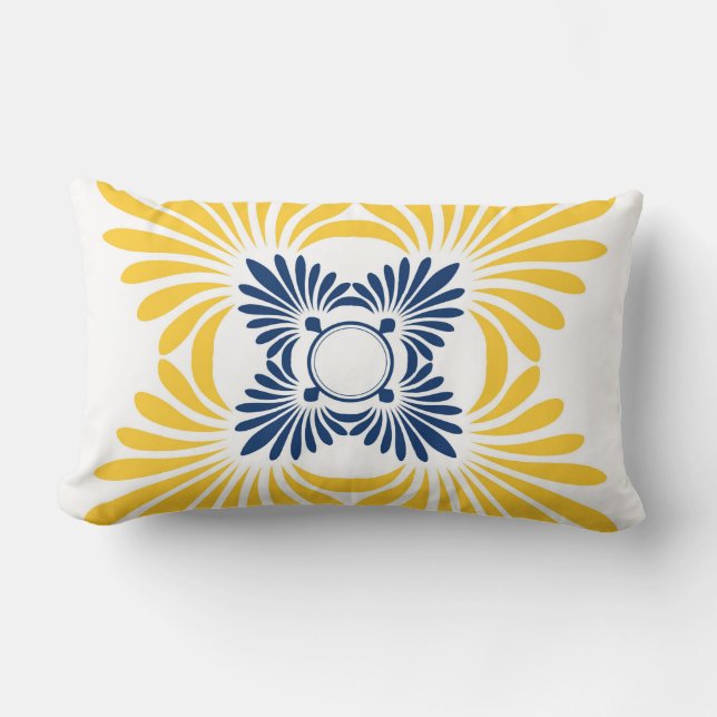 Simple Yellow Blue Floral Pattern Lumbar Cushion (Front)