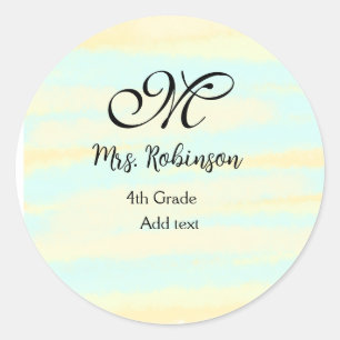 simple yellow blue watercolor teacher appreciation classic round sticker