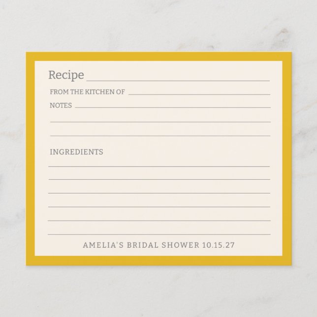 Simple Yellow Border Personalised Recipe Card (Front)