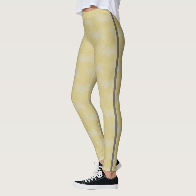Simple Yellow Chequered Ceramic Tiles with Lines Leggings (Left)
