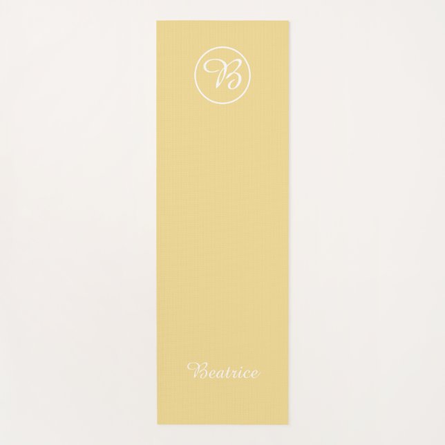 Simple yellow colour block monogram and name yoga mat (Front)