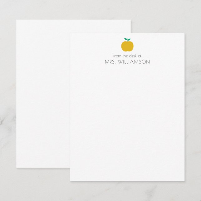 Simple Yellow Cute Apple Personalised Teacher  Card (Front/Back)