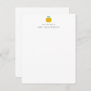 Simple Yellow Cute Apple Personalised Teacher Card