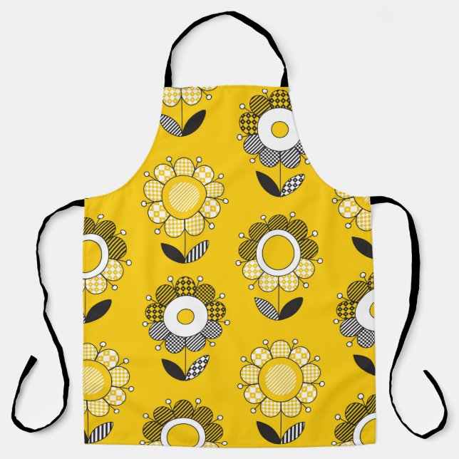 Simple Yellow Folk Floral Pattern Apron (Front)