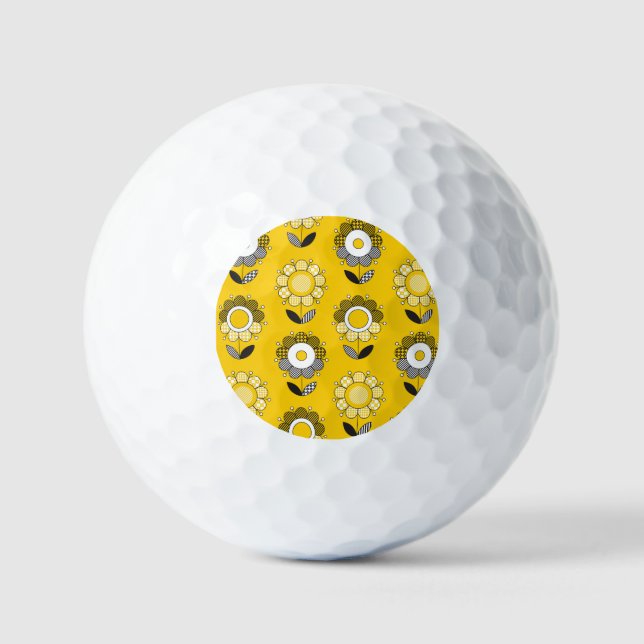 Simple Yellow Folk Floral Pattern Golf Balls (Front)