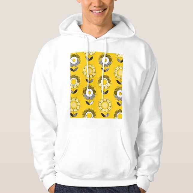 Simple Yellow Folk Floral Pattern Hoodie (Front)