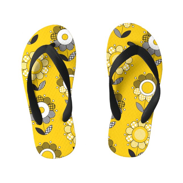Simple Yellow Folk Floral Pattern Kid's Jandals (Footbed)