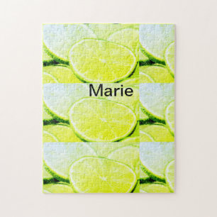 Simple yellow green lemon add name minimal custom  jigsaw puzzle