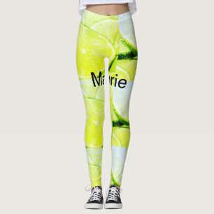 Simple yellow green lemon add name minimal custom  leggings