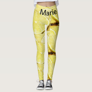 Simple yellow green lemon add name minimal custom  leggings