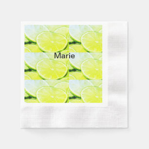 Simple yellow green lemon add name minimal custom napkin