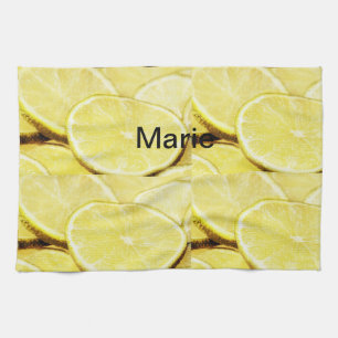 Simple yellow green lemon add name minimal custom tea towel