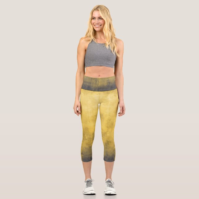 Simple Yellow Grey Abstract Capri Leggings (Front)