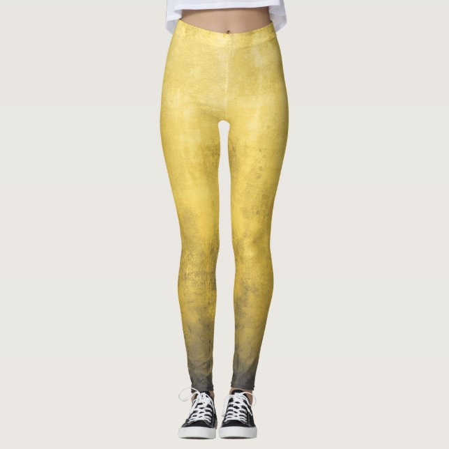 Simple Yellow Grey Abstract Leggings (Front)