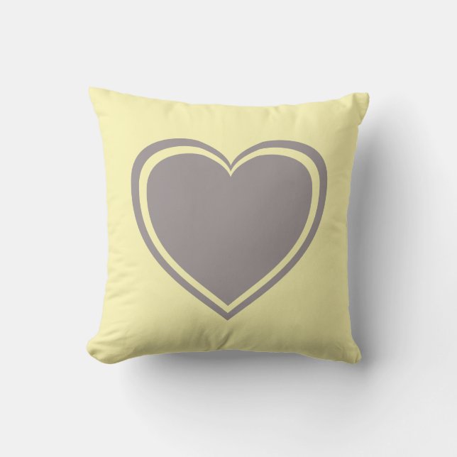 Simple Yellow Grey Heart Valentine`s Day Cushion (Front)