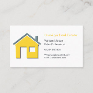 Simple Yellow & Grey Home Icon Real Estate Agent C Business Card