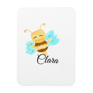 Simple yellow honey bee watercolor add name custom magnet