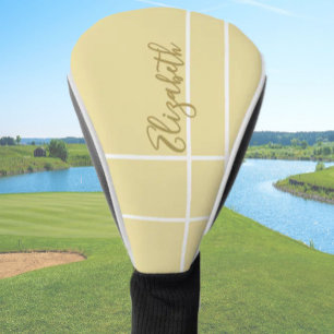Simple yellow minimalist custom name ladies golf head cover