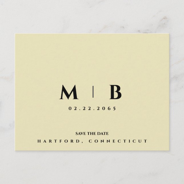 Simple Yellow Monogram Wedding Save the Date  Postcard (Front)