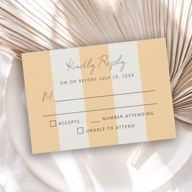 Simple Yellow OffWhite Cabana Stripes Wedding RSVP Card (Creator Uploaded)