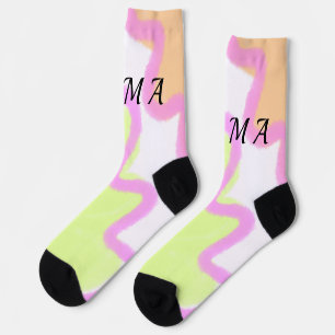 Simple yellow pink watercolor add your monogram socks