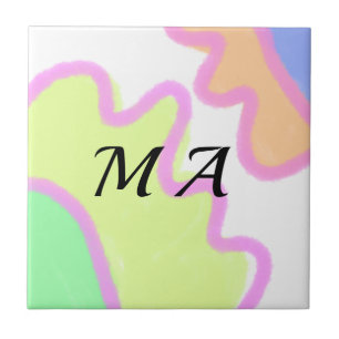 Simple yellow pink watercolor add your monogram tile