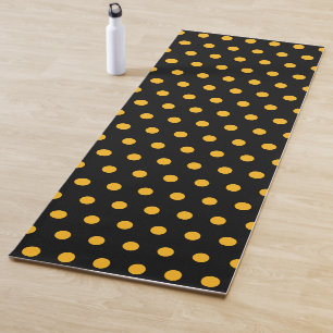 Simple Yellow Polka Dots Pattern on Black Yoga Mat