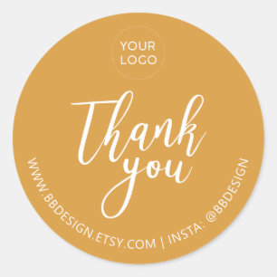 Simple Yellow Small Business Logo Thank you Classic Round Sticker