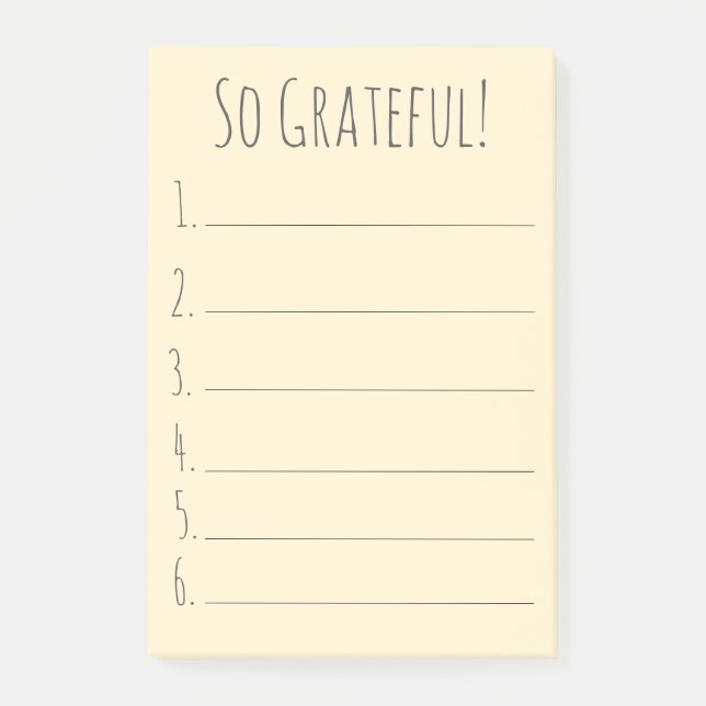 Simple Yellow So Grateful Gratitude List Post-it Notes (Front)