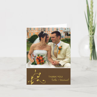 Simple yellow sprig custom photo brown thank you card