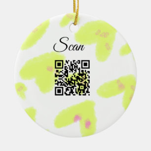 Simple yellow watercolor add Q R code scan text Th Ceramic Tree Decoration