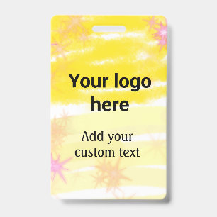 Simple yellow watercolor add your logo custom text ID badge