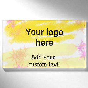 Simple yellow watercolor add your logo custom text name tag