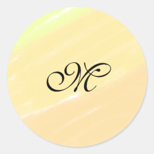 simple yellow watercolor lines add your monogram classic round sticker