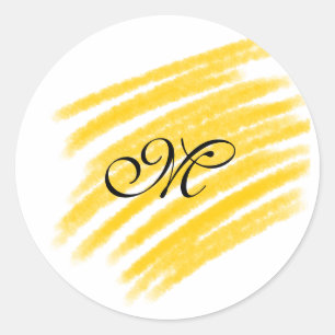 simple yellow watercolor lines add your monogram classic round sticker