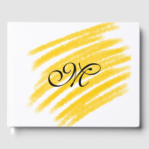 simple yellow watercolor lines add your monogram guest book