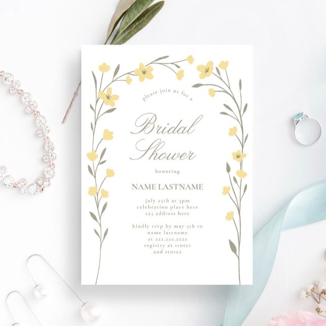 Simple Yellow Wildflower Arch Bridal Shower Invitation (Creator Uploaded)