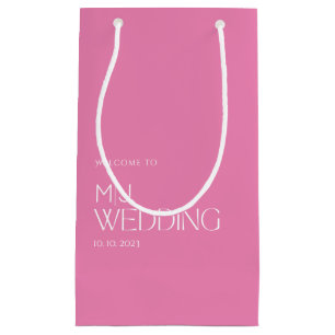 Simple Yet Cute White & Pink Wedding Welcome Small Gift Bag
