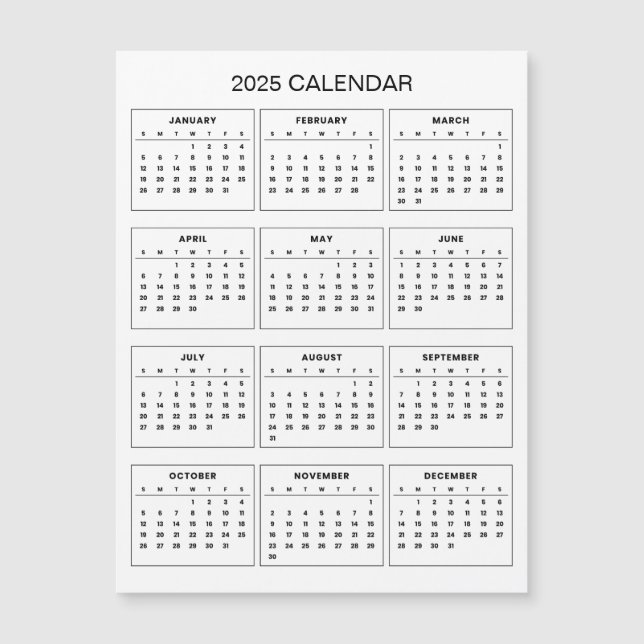 Simple Yet Elegant 2025 Calendar | Magnetic Card (Front)