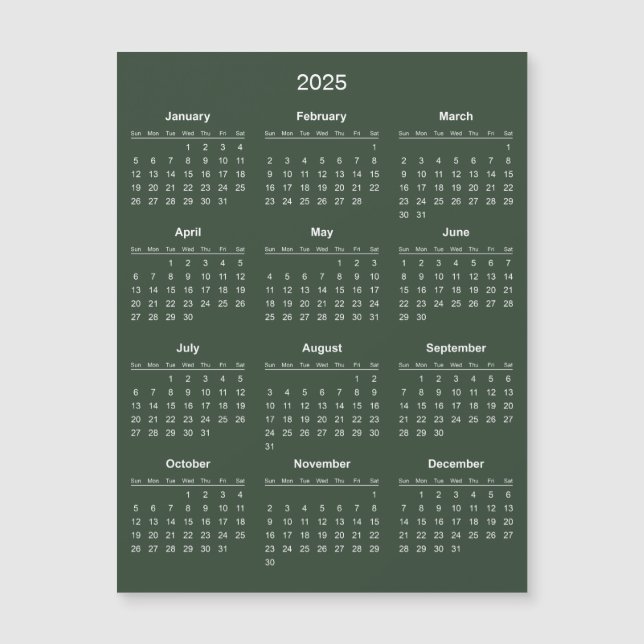 Simple Yet Elegant 2025 Calendar | Magnetic Card (Front)