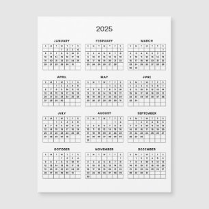 Simple Yet Elegant 2025 Calendar Magnetic Card