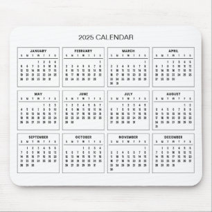Simple Yet Elegant 2025 Calendar   Mousepad