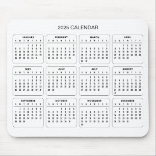 Simple Yet Elegant 2025 Calendar   Mousepad
