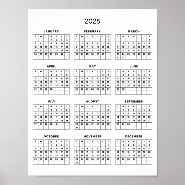Simple Yet Elegant 2025 Calendar |  Poster (Front)