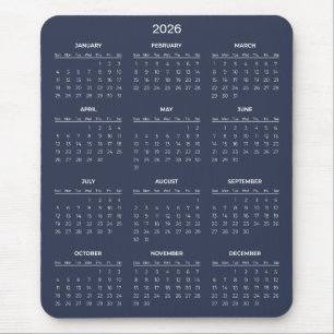 Simple Yet Elegant 2026 Calendar   Mousepad