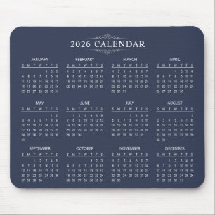 Simple Yet Elegant 2026 Calendar   Mousepad