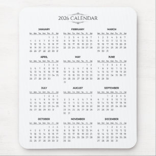 Simple Yet Elegant 2026 Calendar   Mousepad