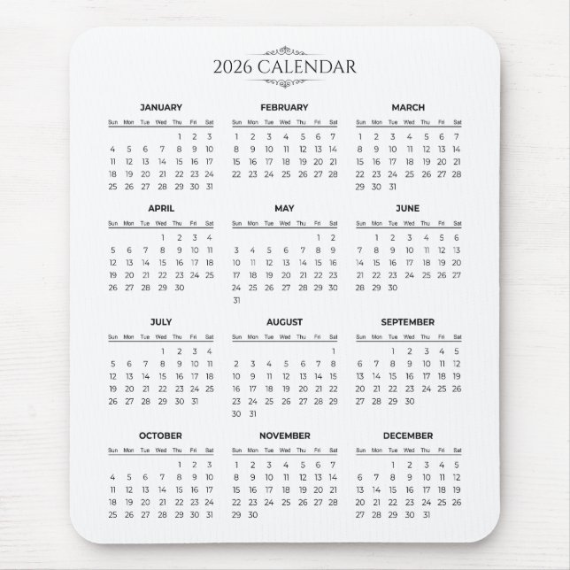 Simple Yet Elegant 2026 Calendar | Mousepad (Front)